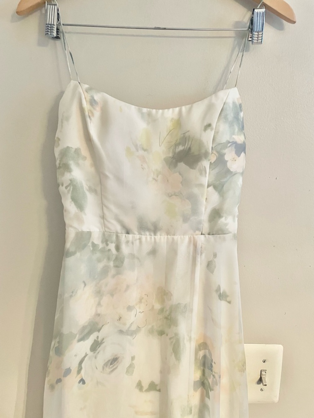 Jenny Yoo Collection Floral Chiffon Maxi Dress Green Cream V-Neck Gown Size 6 - Picture 4 of 15